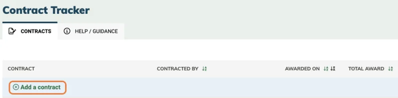 Contract Tracker screen with an empty contracts list and the "Add a contract" button highlighted